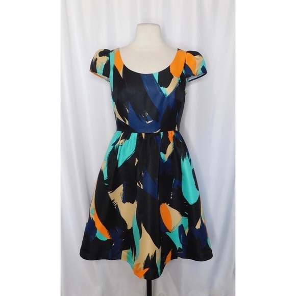 Anthropologie MOULINETTE SOEURS Pinion Abstract Brushstroke Fit N’ Flare Dress 4 - Picture 3 of 16